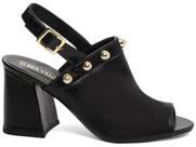 Sandália Feminina Ankle Boot Salto Alto Grosso 7cm Apliques Dourados Preto