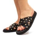Sandália Feminina Brilho Flat Papete Fatflorm Plataforma Enfeite Metálico Casual