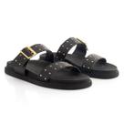 Sandália Feminina Brilho Flat Papete Plataforma Flatform Enfeite Metálico Casual