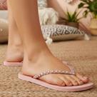 Sandália Feminina Casual Chic Com Pérola E Strass Confortavel Leve Tendencia