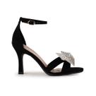 Sandália Feminina com Salto Fino e Detalhe de Laço com Strass - Bebecê - Preto Nobuck