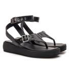 Sandália Feminina Flat De Amarrar Sola Antiderrapante Macio Preto