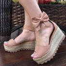 Sandália Feminina Flatform Nude Laço Camurça Suede