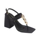 Sandália Feminina Iris Salto Alto Bloco Enfeite Fashion Preta