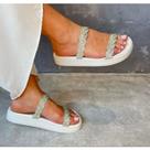 Sandália Feminina Moleca Flatform Strass Branco Trançada 5469.123/133