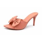 Sandália Feminina Mule Salto Alto Fino Nude Laço Grande Elegante Confortável Bico Folha Fino Festa -