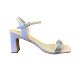 Sandália feminina nude off line salto bloco com strass