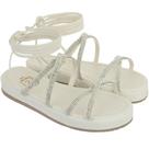 Sandália Feminina Papete Flatform Tiras De Amarrar Com Brilho Branco