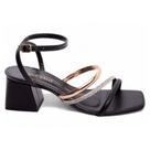 Sandália Feminina Preto Metalizado Manta Strass Prata Salto Grosso 5,5cm 13.207A