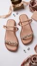 Sandalia Feminina Rasteira Flat Rasteirinha Detalhe Em Pedraria Luxuosa Novidade Verão