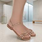 Sandália Feminina Rasteirinha Strass Estilo Pleno Milão Cobre