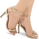 Sandália Feminina Salto Alto Fino Detalhe Dourado P131