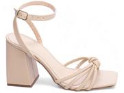 Sandália Feminina Salto Alto Grosso Bloco Bico Quadrado 9cm Bege Torricella