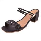 Sandalia Feminina Salto Baixo Bico Quadrado Ajustavel Preto