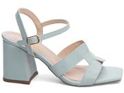 Sandália Feminina Salto Grosso Méido Alto 7cm Verão Napa e Solado Antiderrapante Azul