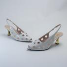Sandália Feminina Slingback Salto Médio Cromado Ouro Elegante Festa Moderna Confortável