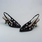 Sandália Feminina Slingback Salto Médio Cromado Ouro Elegante Festa Moderna Confortável