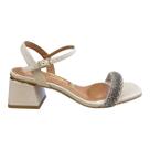 Sandalia Feminino Vizzano Casual Conforto Salto Bloco Médio Brilho Tiras Strass 6428.139. Branco