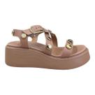 Sandalia Feminino Vizzano Casual Plataforma Anabela Tiras Brilho Metalizado 6525.216 Nude