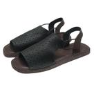 Sandália Flat Couro Vazado Preto