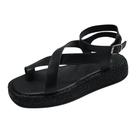 Sandália Flat Form Ráfia Couro Preto