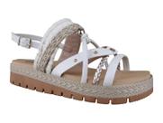 Sandalia Flat Littz Fivela Tiras Com Trança Tachas Douradas Off White