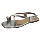 Sandália Flat Metal Couro Prata
