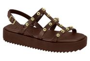 Sandália Flat Moleca Com Tiras E Detalhes Douradas Marrom