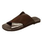 Sandália Flat Slide Couro Whisky/Prata Velho