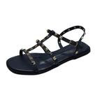 Sandália Flat Spike Couro Azul Galaxy