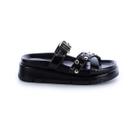 Sandália Flat Stefani Preto Metais Dourado