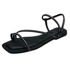 Sandália Flat Strass Couro Preto Sandália Flat Strass Couro Preto