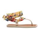 Sandália Flip Flop de Amarração Cetim Amarelo Feminina Ultra Conforto Off White