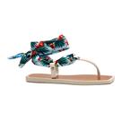 Sandália Flip Flop de Amarração Cetim Azul Feminina Ultra Conforto Off White