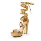 Sandália Gladiadora DREAM PAIRS com Tiras e Salto Grosso Dourado de 13 cm Sandália Gladiadora DREAM PAIRS com Tiras e Salto Grosso Dourado de 13 cm