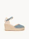 Sandália Jara Anabela 8 cm Camurça Azul Jeans Sandália Jara Anabela 8 cm Camurça Azul Jeans