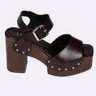 Sandália LITTIZ Plataforma Marrom Estilo Clog Boho com Salto Bloco e Tachas Conforto e Atitude