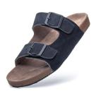 Sandália Masculina Papete Confort Couro Legitimo Burly Heads Leve Azul Marinho