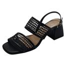 Sandália Média Tramada Couro Preto