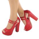 Sandália Meia Pata 2,5 cm Salto Grosso 12 cm Napa Ferrari ER630 Sandália Meia Pata 2,5 cm Salto Grosso 12 cm Napa Ferrari ER630