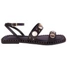 Sandália Munita Rasteira Feminina Apliques Esferas Sola Bico Quadrado Detalhe Cravos Spike Estilo Boho Confotável