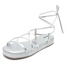 Sandália Papete Flatform Feminina Prata Metalizado Amarração