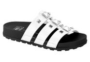 Sandalia Papete Moleca 3 Tiras Com Spike Piramide Branco/Preto