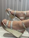 Sandalia plataforma Flat Anabela Papete Peep Toe Confort Confortável Feminino 2 tiras Strass Gliter ref 2120
