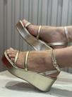 Sandalia Plataforma Flat Papete Anabela Confort peep toe Confortável Feminino 2 tiras baulada Ref 2156