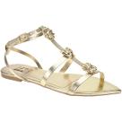 Sandália Rasteira Bico Fino Folha Gladiadora com ABS Dourado Fivela Confortável 26-1775