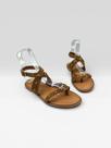 Sandália Rasteira Feminina Com Tachas E Fivela Camurca Carvalho/Caramelo Sandália Rasteira Feminina Com Tachas E Fivela Camurca Carvalho/Caramelo