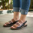 Sandalia Rasteira Feminina Couro Legitimo Marrom