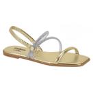 Sandália Rasteira Metalizada Feminina Moleca Brilhos Strass 5560.212.31753 Cor:Cristal-Silver/Branco/DouradoTamanho:37