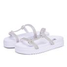 Sandalia Rasteira Papete Flatform Tiras Com Strass Brilho Feminina Sola Alta Moderna Confortavel